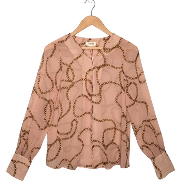 L'AGENCE Tops - New L’Agence Button Loop Up V Neck Long Sleeve Blouse Peach XS